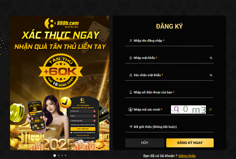 Đăng ký hội viên tại 888B đơn giản