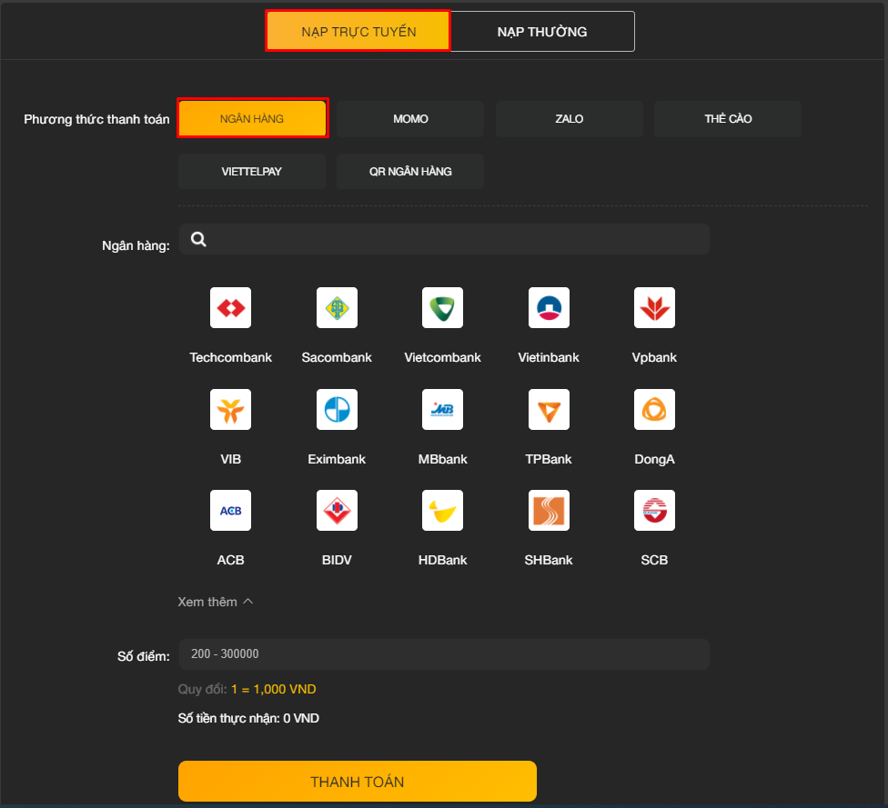 Quy trình nạp tiền qua tài khoản ngân hàng 888B 